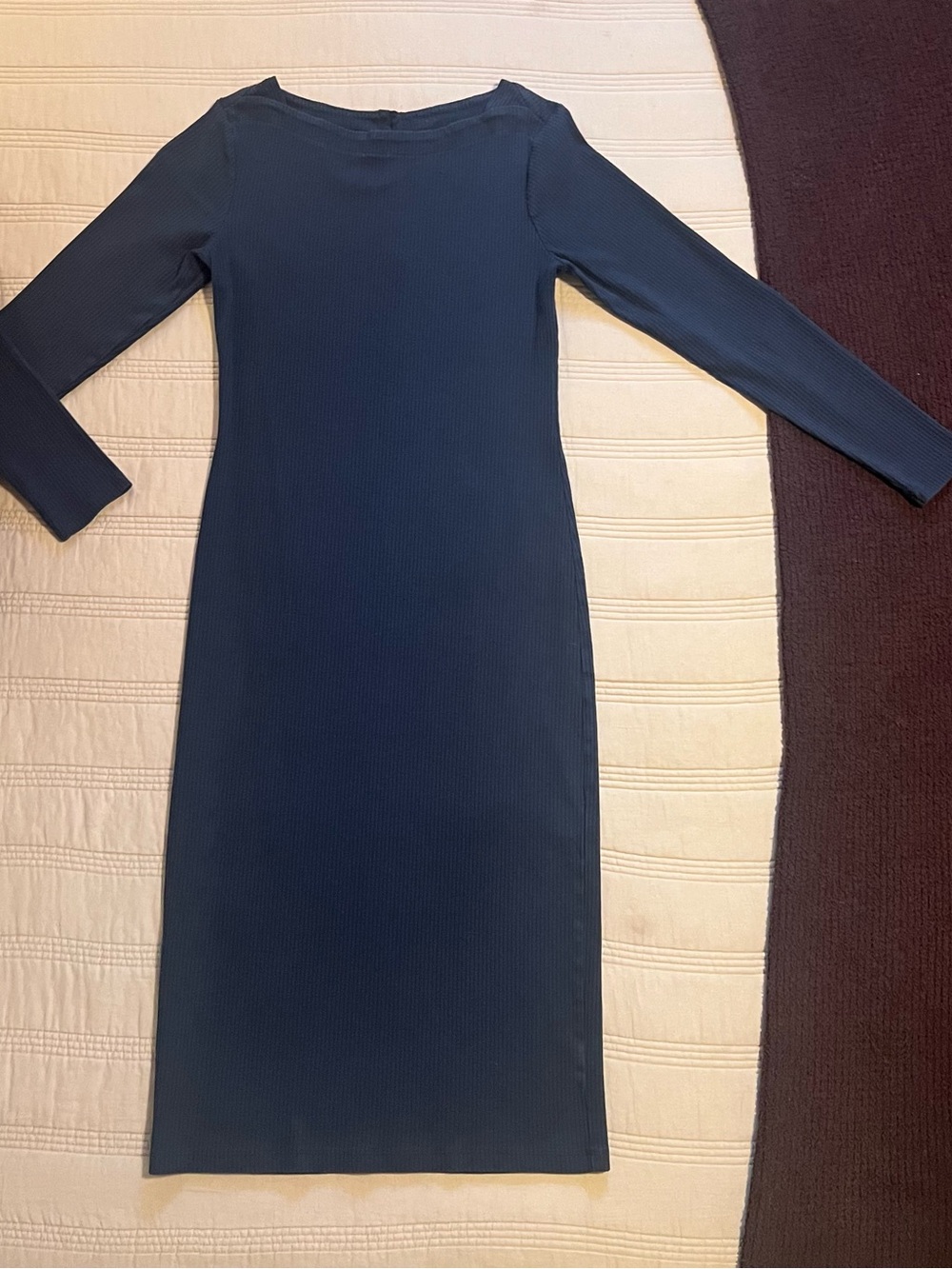 1901 Navy Long Sleeve Midi Sheath Dress Cotton Preppy Elevated Minimalist